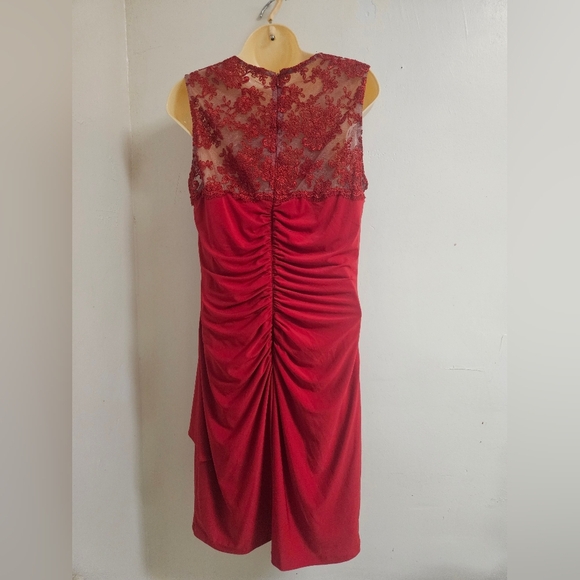 Stenay- Women's Size 10,Red Ruched Asymmetrical Halter Cocktail Dress - Picture 2 of 10